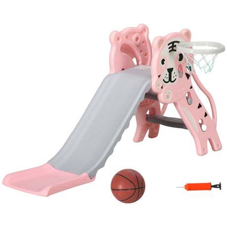 AIYAPLAY 3 in 1 Baby Slide for Indoor Use with Climber, Basketball Hoop, Basketball, for Ages 18-36 Months - Pink