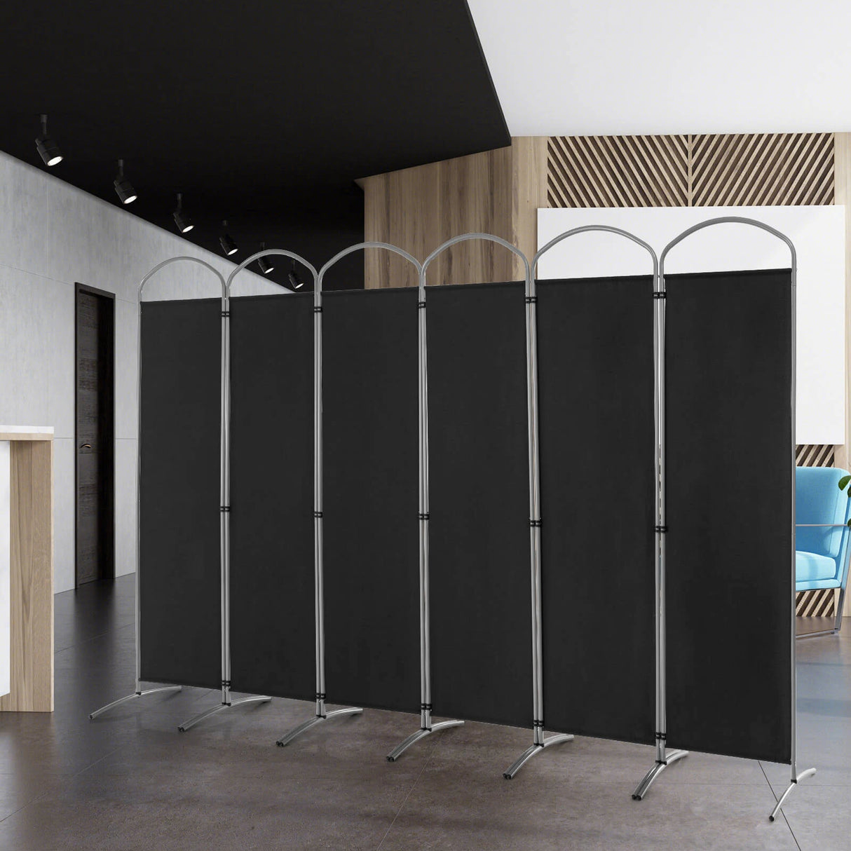 6.2Ft Folding 6-Panel Room Divider for Home Office Living Room-Black