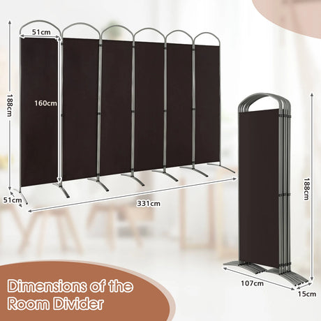 6 Feet 6-Panels Freestanding Folding Privacy Screen-Brown