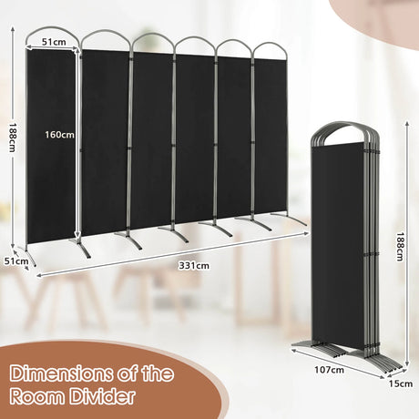 6.2Ft Folding 6-Panel Room Divider for Home Office Living Room-Black