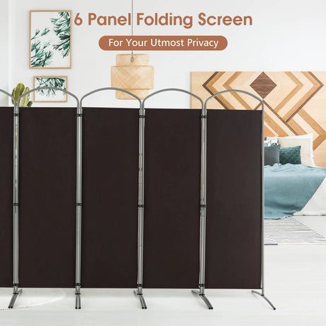 6 Feet 6-Panels Freestanding Folding Privacy Screen-Brown