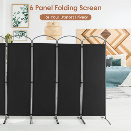 6.2Ft Folding 6-Panel Room Divider for Home Office Living Room-Black
