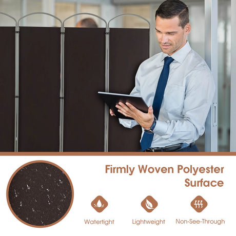6 Feet 6-Panels Freestanding Folding Privacy Screen-Brown