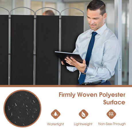 6.2Ft Folding 6-Panel Room Divider for Home Office Living Room-Black