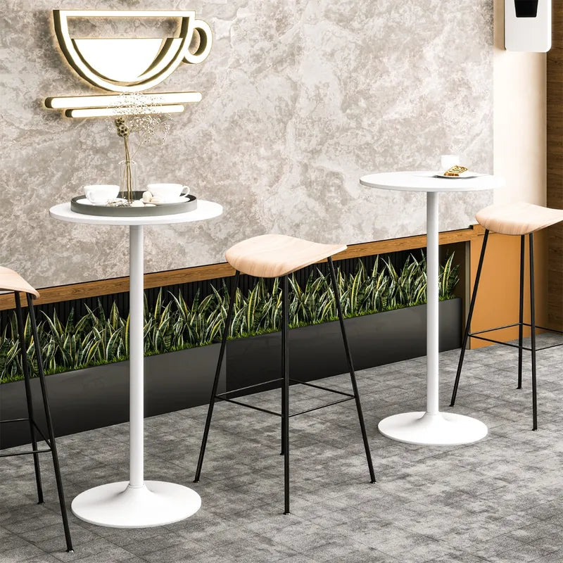 101-56 cm Round Bistro Cocktail Tall Coffee Table High Top Pub Table-White-2 Pieces