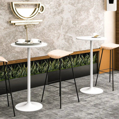 101-56 cm Round Bistro Cocktail Tall Coffee Table High Top Pub Table-White-2 Pieces