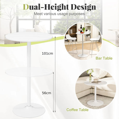 101-56 cm Round Bistro Cocktail Tall Coffee Table High Top Pub Table-White-2 Pieces