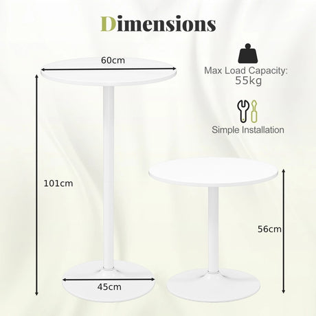 101-56 cm Round Bistro Cocktail Tall Coffee Table High Top Pub Table-White-2 Pieces