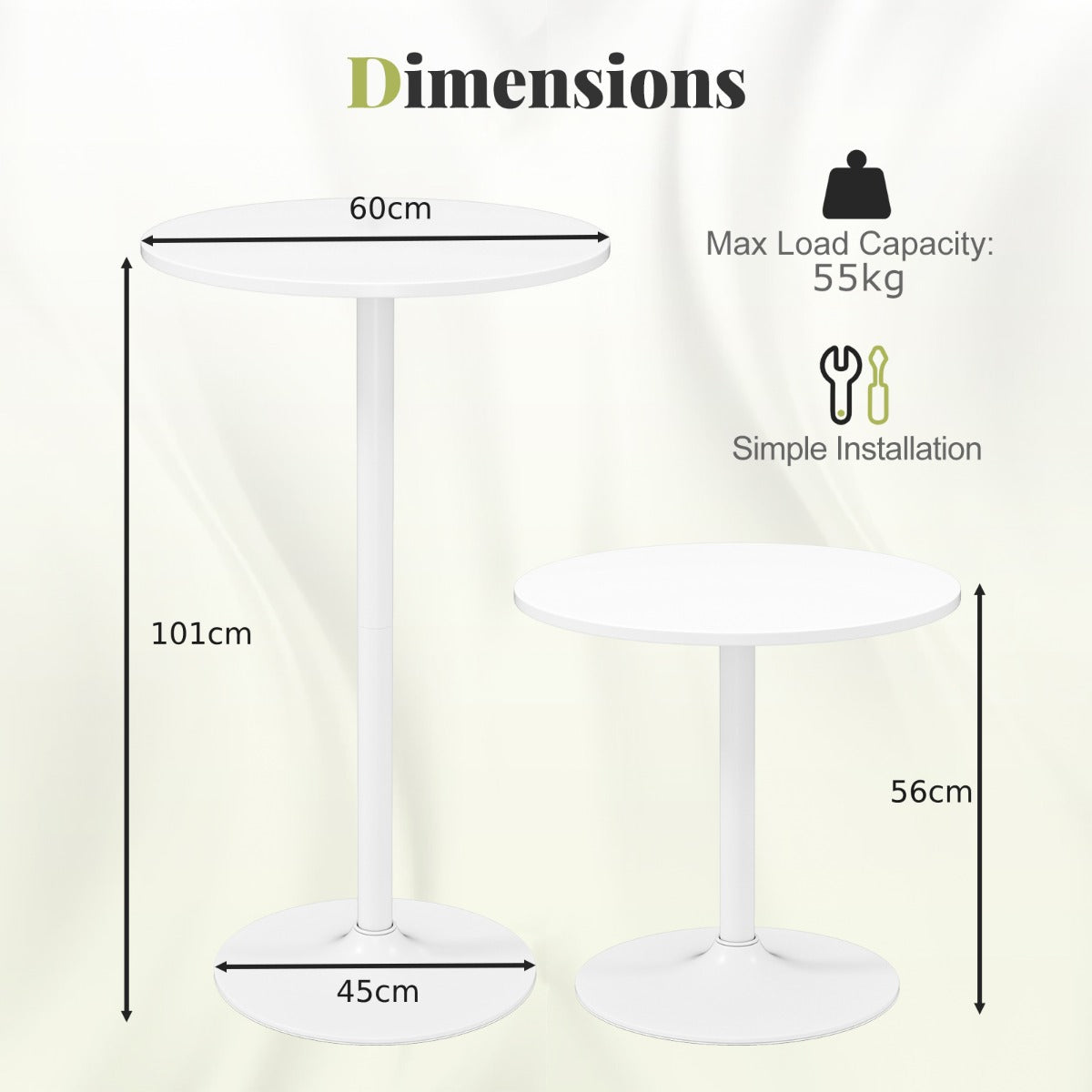 101-56 cm Round Bistro Cocktail Tall Coffee Table High Top Pub Table-White-2 Pieces