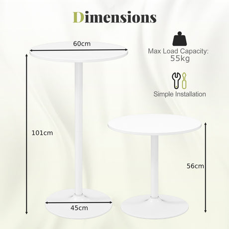 101-56 cm Round Bistro Cocktail Tall Coffee Table High Top Pub Table-White-2 Pieces
