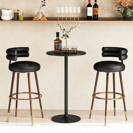 101-56 cm Round Bistro Cocktail Tall Coffee Table High Top Pub Table-Black-2 Pieces