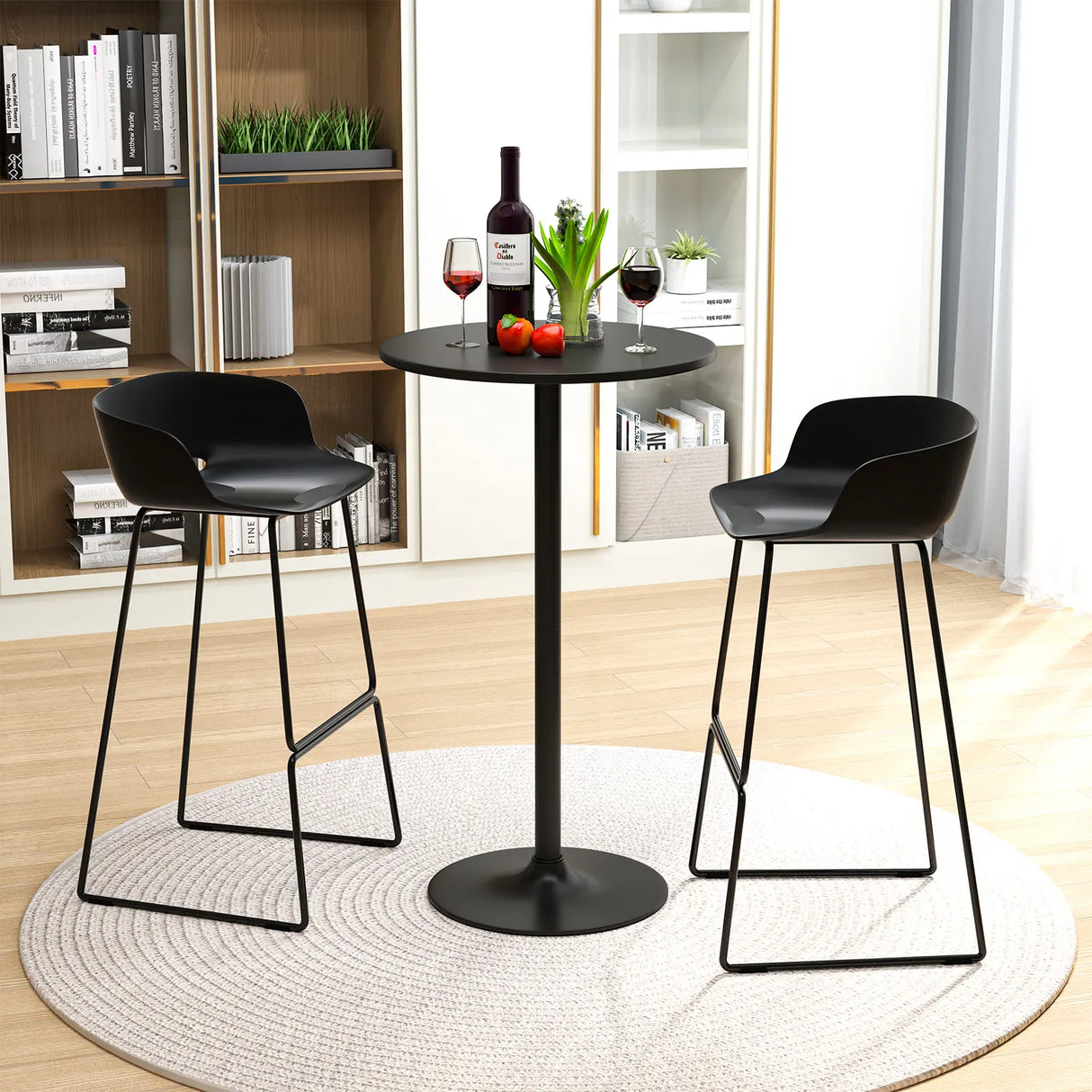 101-56 cm Round Bistro Cocktail Tall Coffee Table High Top Pub Table-Black-2 Pieces