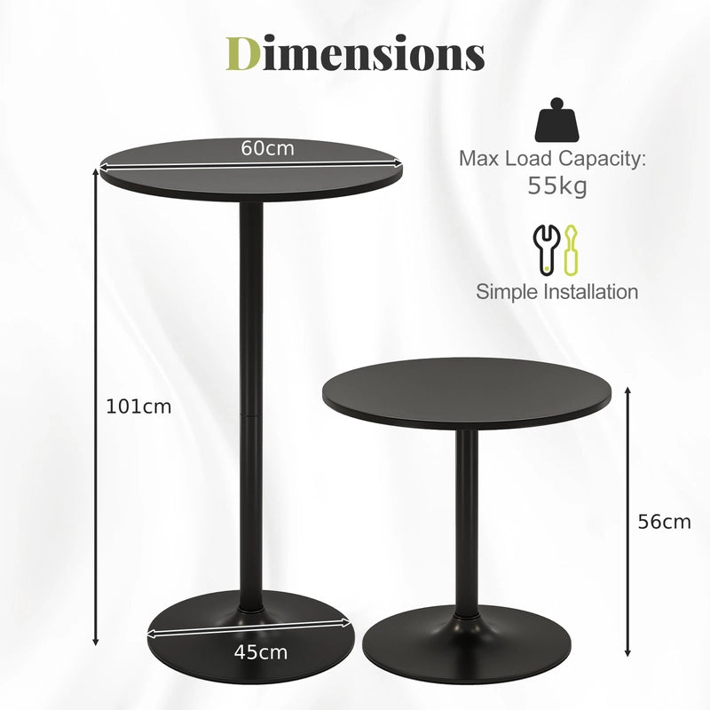 101-56 cm Round Bistro Cocktail Tall Coffee Table High Top Pub Table-Black-2 Pieces