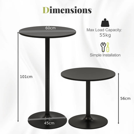 101-56 cm Round Bistro Cocktail Tall Coffee Table High Top Pub Table-Black-2 Pieces