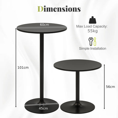 101-56 cm Round Bistro Cocktail Tall Coffee Table High Top Pub Table-Black-2 Pieces