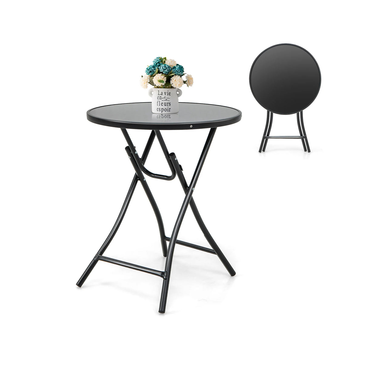 23 Inch Round Bistro Table with Tempered Glass Tabletop