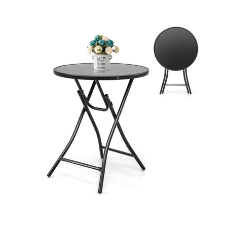 23 Inch Round Bistro Table with Tempered Glass Tabletop