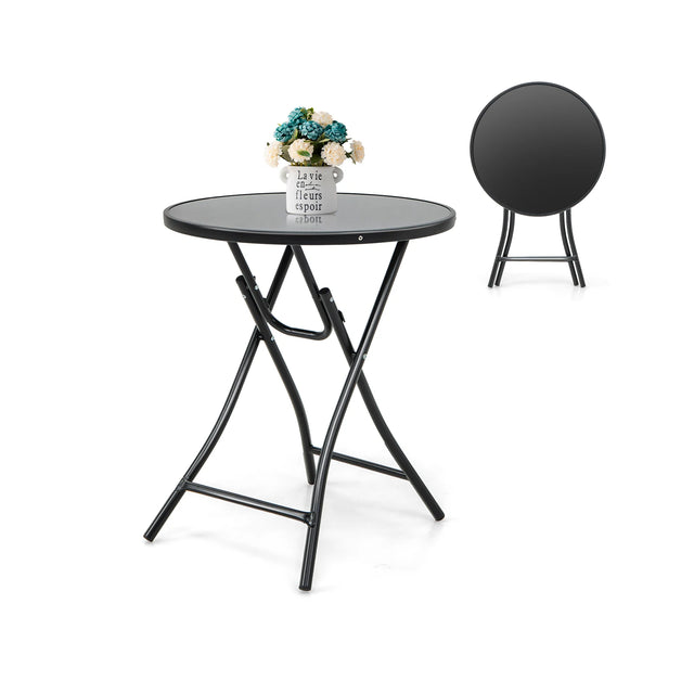 23 Inch Round Bistro Table with Tempered Glass Tabletop