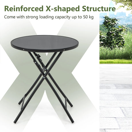 23 Inch Round Bistro Table with Tempered Glass Tabletop