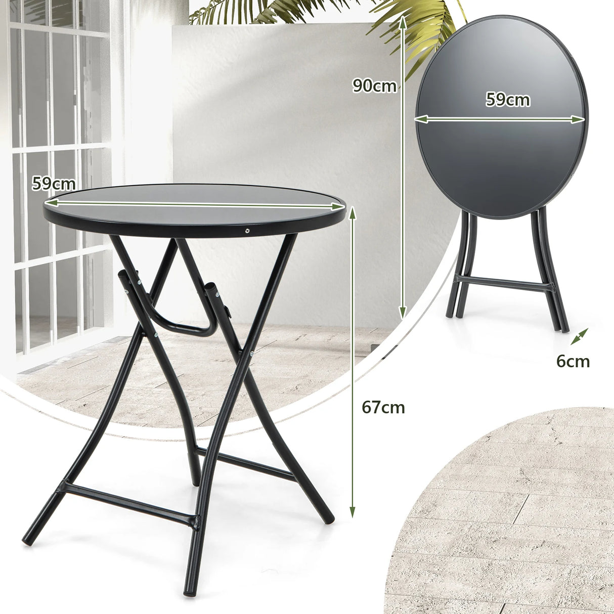 23 Inch Round Bistro Table with Tempered Glass Tabletop