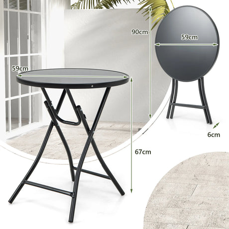 23 Inch Round Bistro Table with Tempered Glass Tabletop