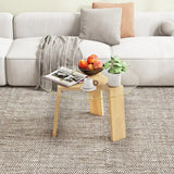 Round Coffee Table with Rubber Wood Tripod Support Frame-Natural