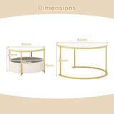 Round Coffee Table Set of 2 Circle Cocktail Table with Storage Basket-White