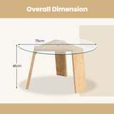 Round Coffee Table with Rubber Wood Tripod Support Frame-Natural