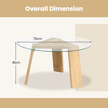 Round Coffee Table with Rubber Wood Tripod Support Frame-Natural