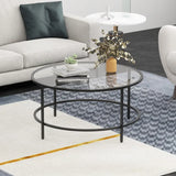 35.5 Inch Round Coffee Table with Tempered Glass Tabletop-Black
