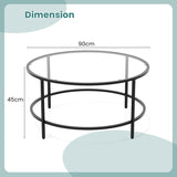 35.5 Inch Round Coffee Table with Tempered Glass Tabletop-Black