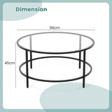 35.5 Inch Round Coffee Table with Tempered Glass Tabletop-Black