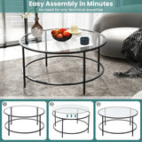 35.5 Inch Round Coffee Table with Tempered Glass Tabletop-Black