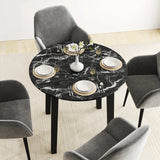 35 Inch Round Dining Table with Rubber Wood Legs and Marble-textured Veneer Tabletop-Black