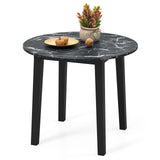 35 Inch Round Dining Table with Rubber Wood Legs and Marble-textured Veneer Tabletop-Black