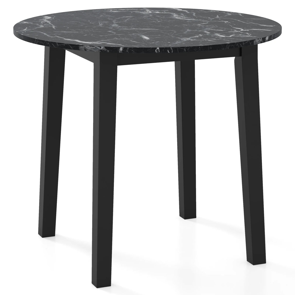 35 Inch Round Dining Table with Rubber Wood Legs and Marble-textured Veneer Tabletop-Black