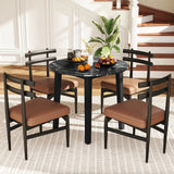 35 Inch Round Dining Table with Rubber Wood Legs and Marble-textured Veneer Tabletop-Black