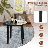 35 Inch Round Dining Table with Rubber Wood Legs and Marble-textured Veneer Tabletop-Black