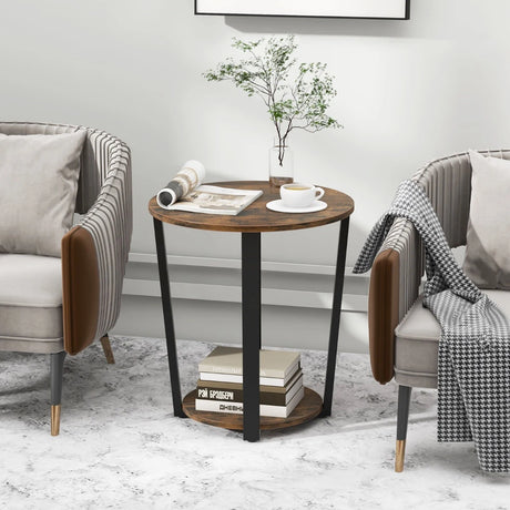 2-Tier Accent Side Table with Open Shelf-Rustic Brown