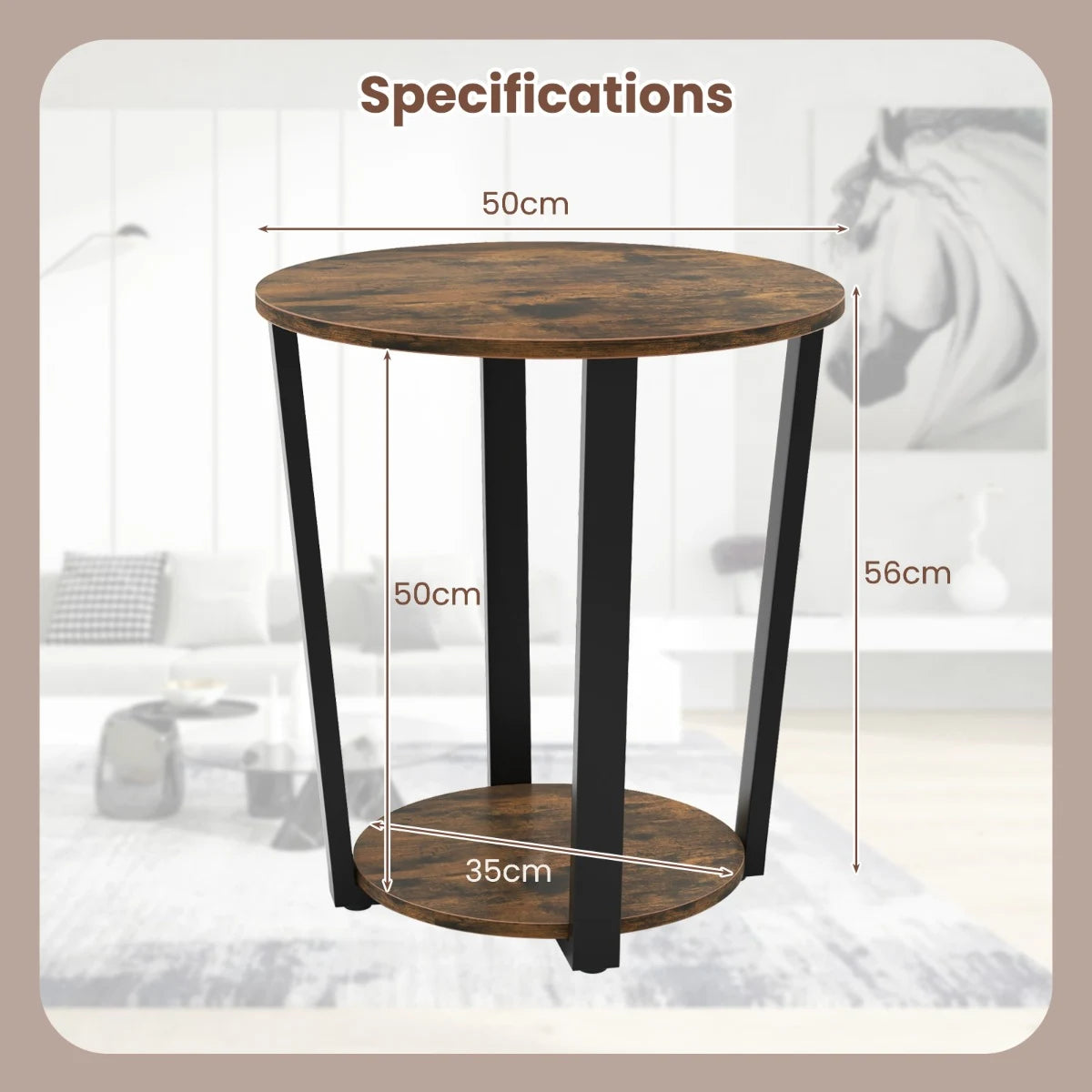 2-Tier Accent Side Table with Open Shelf-Rustic Brown