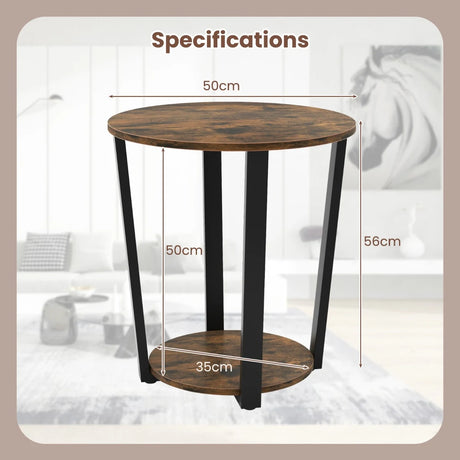 2-Tier Accent Side Table with Open Shelf-Rustic Brown