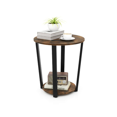 2-Tier Accent Side Table with Open Shelf-Rustic Brown