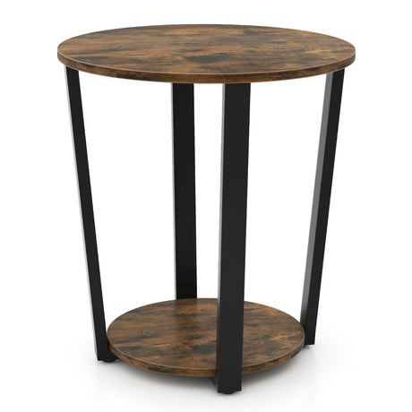 2-Tier Accent Side Table with Open Shelf-Rustic Brown