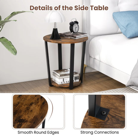 2-Tier Accent Side Table with Open Shelf-Rustic Brown