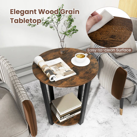 2-Tier Accent Side Table with Open Shelf-Rustic Brown
