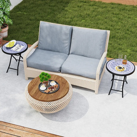 18 Inch Folding Side Table Patio Round Compact Coffee Table-Gray