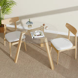 36 Inches Round Glass Dining Table for 4 with Rubber Wood Frame-Natural
