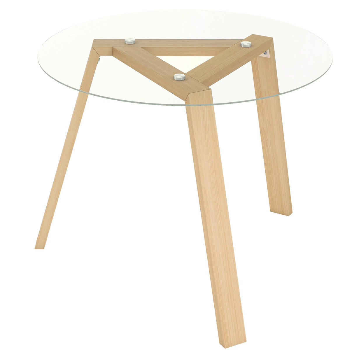 36 Inches Round Glass Dining Table for 4 with Rubber Wood Frame-Natural