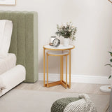 Round Nesting Side Table Set of 2 Stacking Coffee Tables with Faux Marble Tabletop-White
