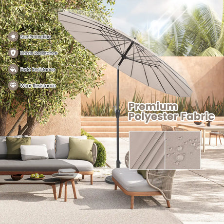 260 cm Round Patio Umbrella with 18 Fiberglass Ribs-Tan